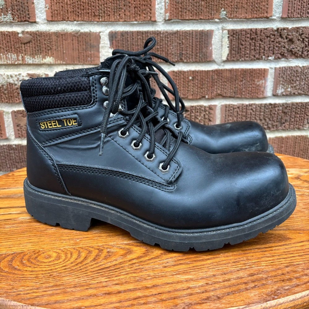 BRAHMA men's heavy duty steel toe leather upper black work boots Sz 10.5 W